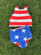 Load image into Gallery viewer, Stars &amp; Stripes Tie-Back Swim Suit
